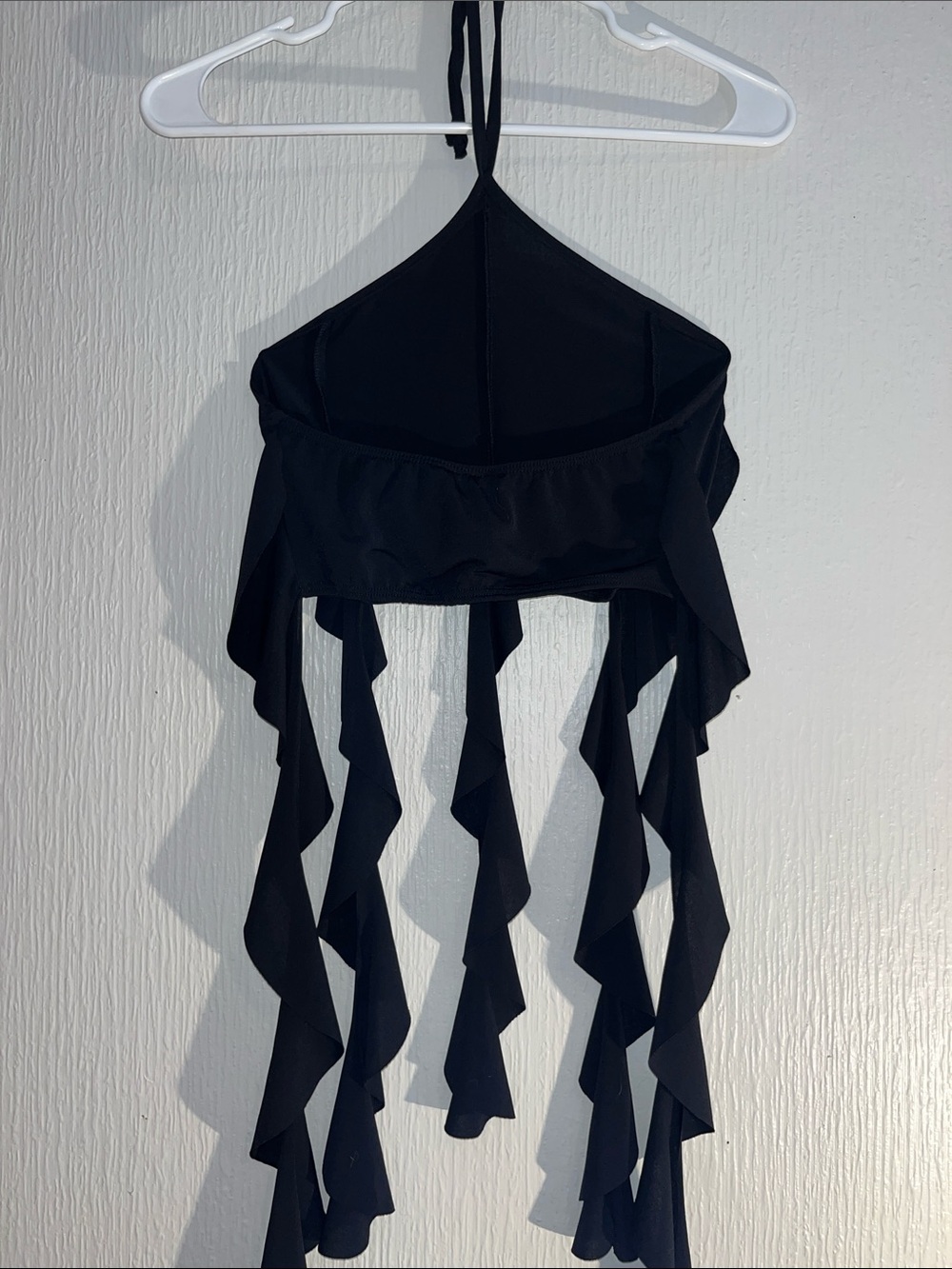 Black Ruffled Halter Crop Top - Picture 3 of 3